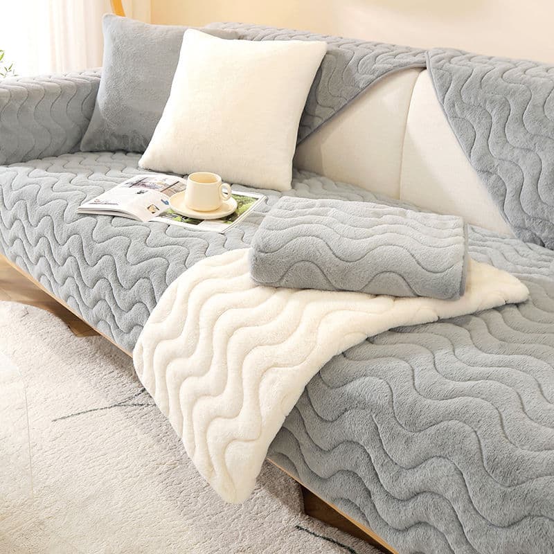 Thickened Rabbit Plush Sofa Cushion Solid Color Anti-slip Sofa Towel Winter Nordic Simple Style Cover