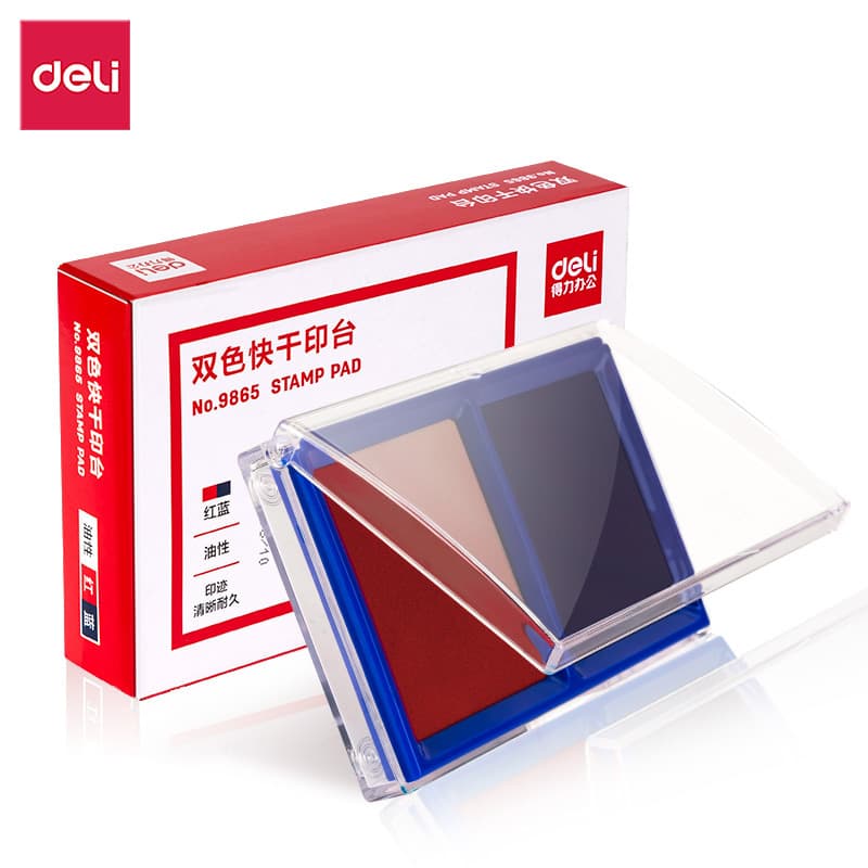 Deli 9865 Dual-Color Ink Pad Red and Blue Two Colors Red Ink Pad Blue Ink Pad for Finance Bank Office Use