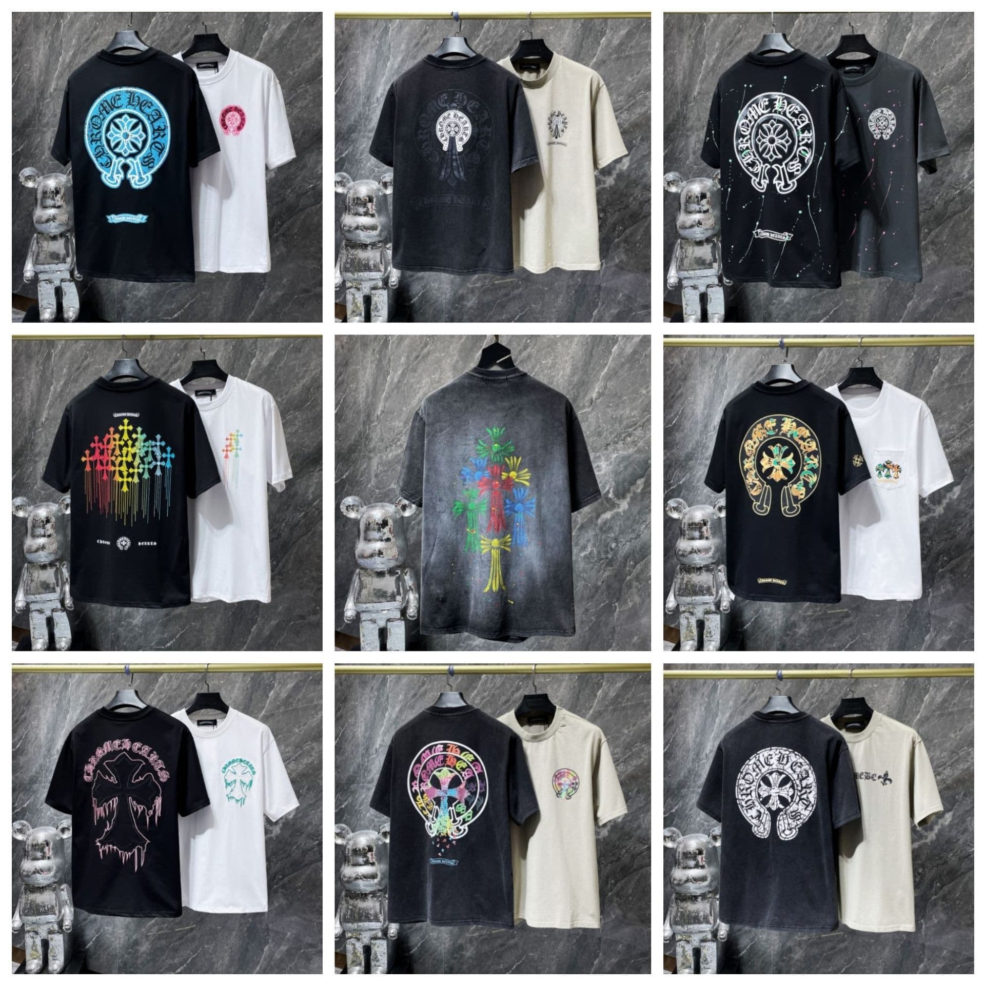 24 Cross-border Correct Version Chrome Hearts High Quality Horseshoe Sanskrit Crew Neck T-Shirt Short Sleeve Versatile