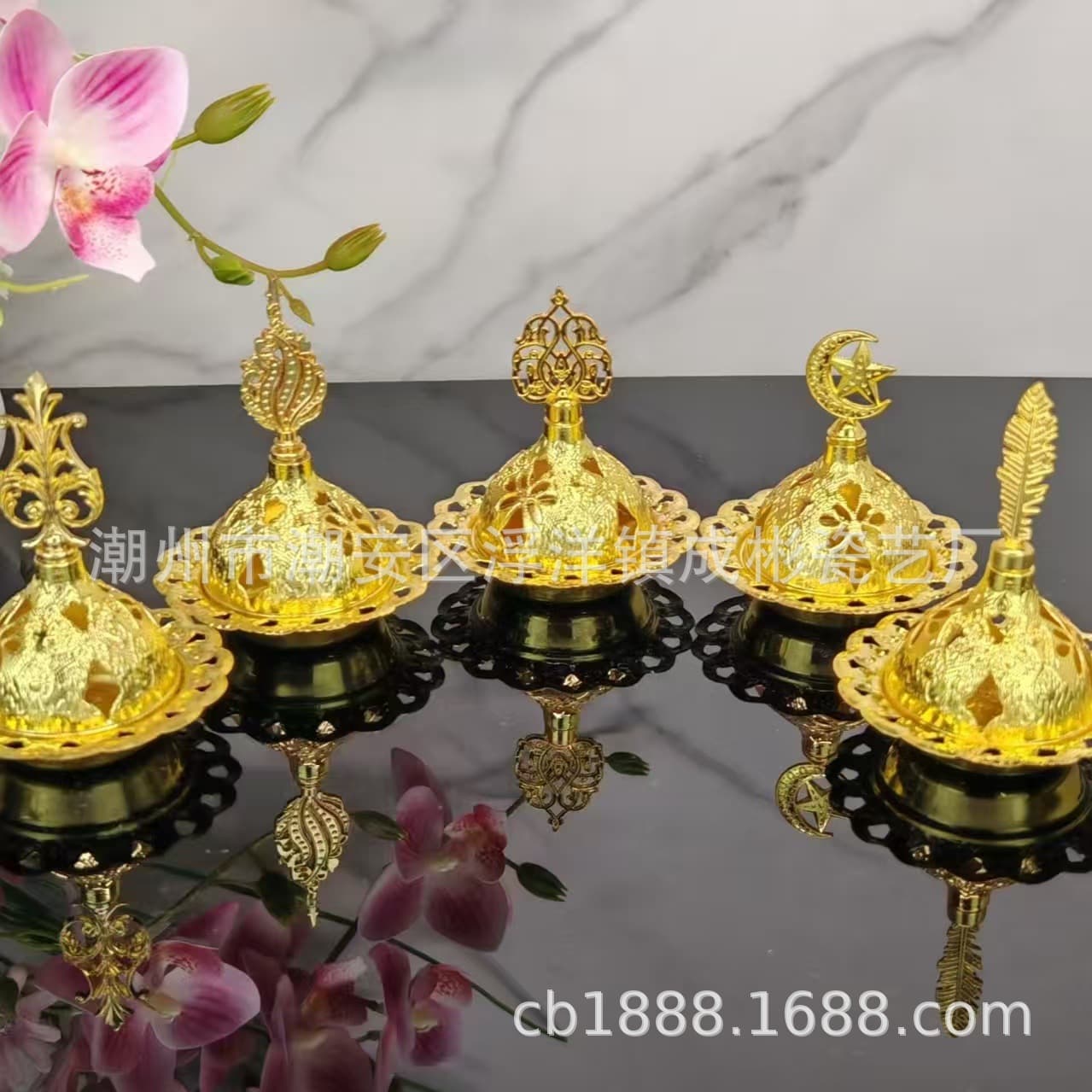 Middle Eastern Style Small Mini Arabic Incense Burner Gold Iron Metal Incense Burner Desktop Decoration Factory Wholesale