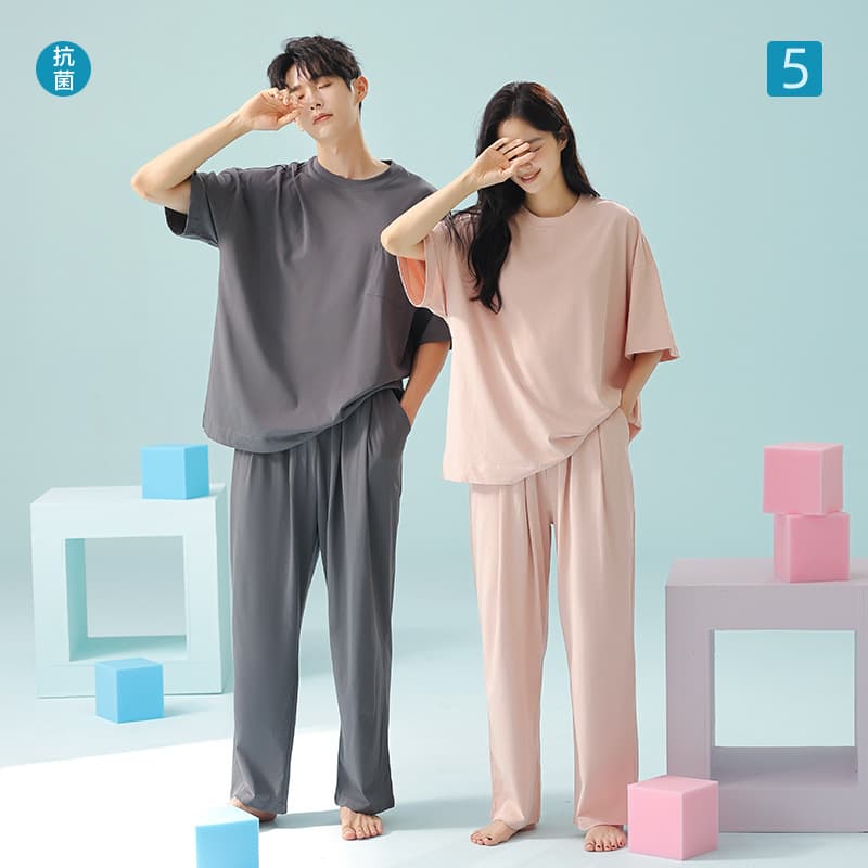 Lightweight Breathable Pure Cotton Ice Silk Sleepwear Short Sleeve Long Pants Home Clothes for Couples Spring Summer