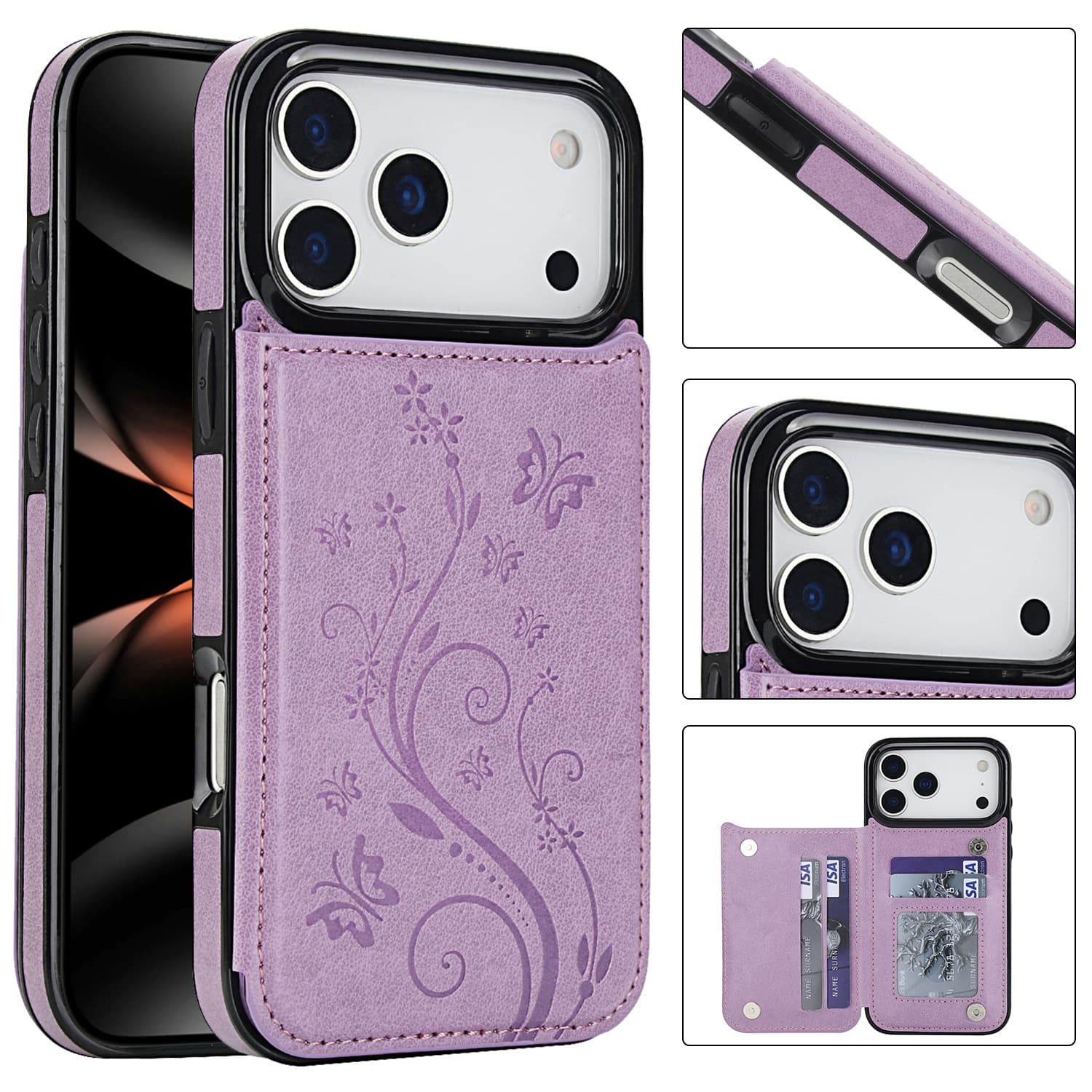 Suitable for IPHONE17 S26U popular pressure vine flower style leather card protective case with stand double buckle back case