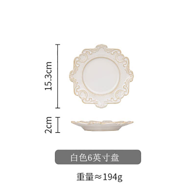 Nordic Retro Baroque Relief Western Dinner Plate Salad Breakfast Plate Dessert Plate Pastry Plate Steak Plate Bowl Meal