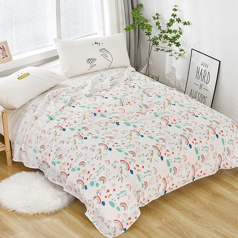 Baby Gauze Blanket 200*240 Two-Layer Washable Infant Summer Coverlet Cartoon Air Conditioning Blanket Bed Sheet
