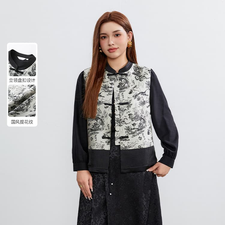 New Chinese style coat, plus size women's clothing, stand collar, Chinese knot button, old-fashion style vest for chubby girls, 2024 spring new style.