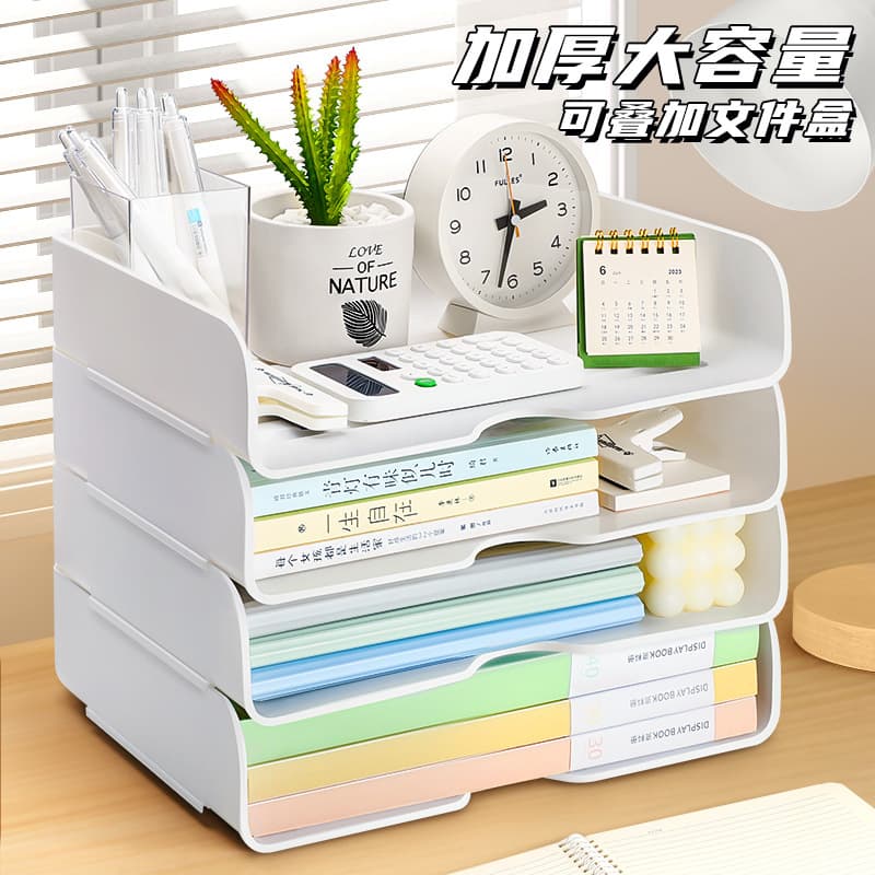 Desktop File Organizer, Bookshelf, Desk Storage Shelf, Office A4 Paper Tray, White Student Desk