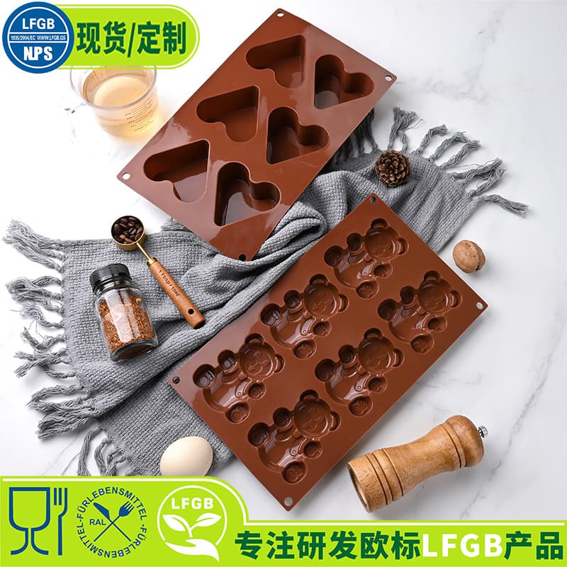 Cartoon 6-Cavity Bear Mousse Cake Mold Silicone Chocolate Mold Heart Bread Mold Baby Food Mold