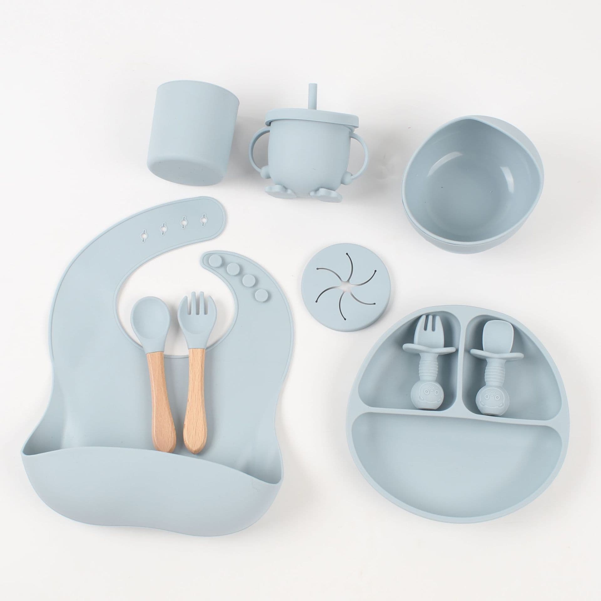 Children's feeding bowl, baby's special silicone tableware 10pcs silicone bowl, fork, spoon, suction cup, feeding tool, silicone production