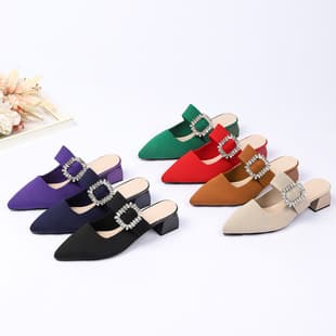 Spring and Autumn Pointed Toe Genuine Leather Single Strap Shallow Mouth Comfortable Mid Heel Women's Shoes Chunky Heel Versatile Fashion Shoes Summer