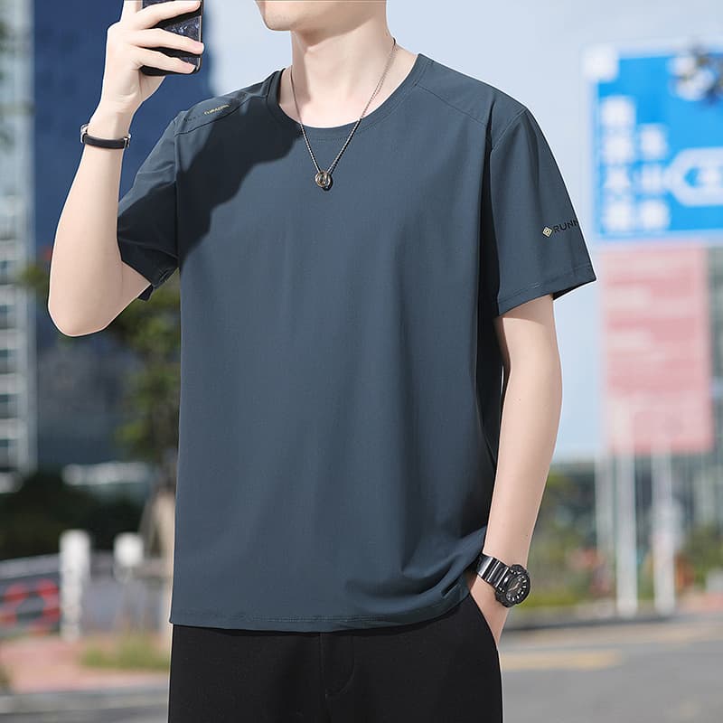 Ice Silk Short Sleeve T-Shirt Men 2026 New Summer Men's Sport Cool Quick-Dry Breathable Plus Size Clothing