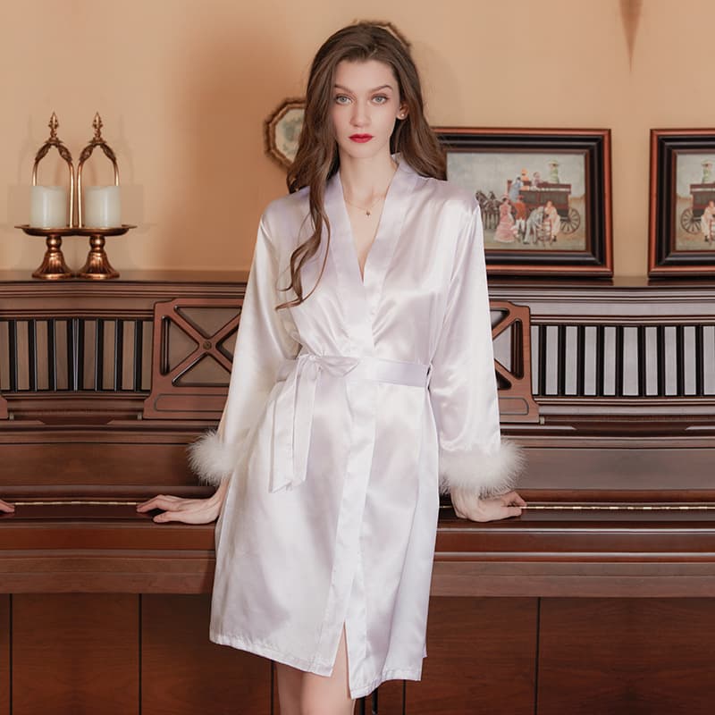 bride bridal robe dressing gown women's feather robe wedding makeup bridesmaid group wedding kimono satin bathrobe