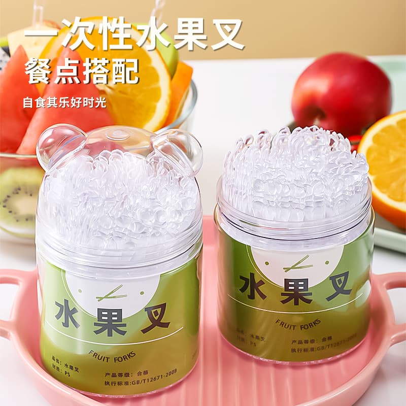 Disposable bamboo-pattern transparent food-grade multipurpose salad forks