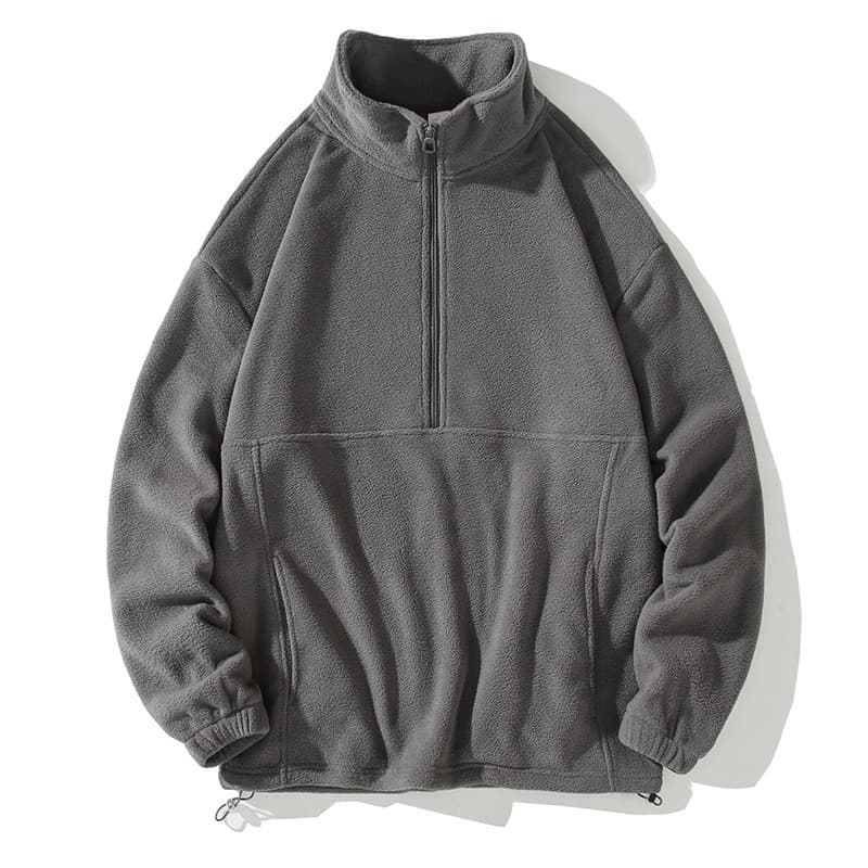 Thickened Half Zipper Hoodie Men's Casual Pure Color Warm Stand Collar Fleece Sweatshirt Autumn Winter Fashion Upper Apparel
