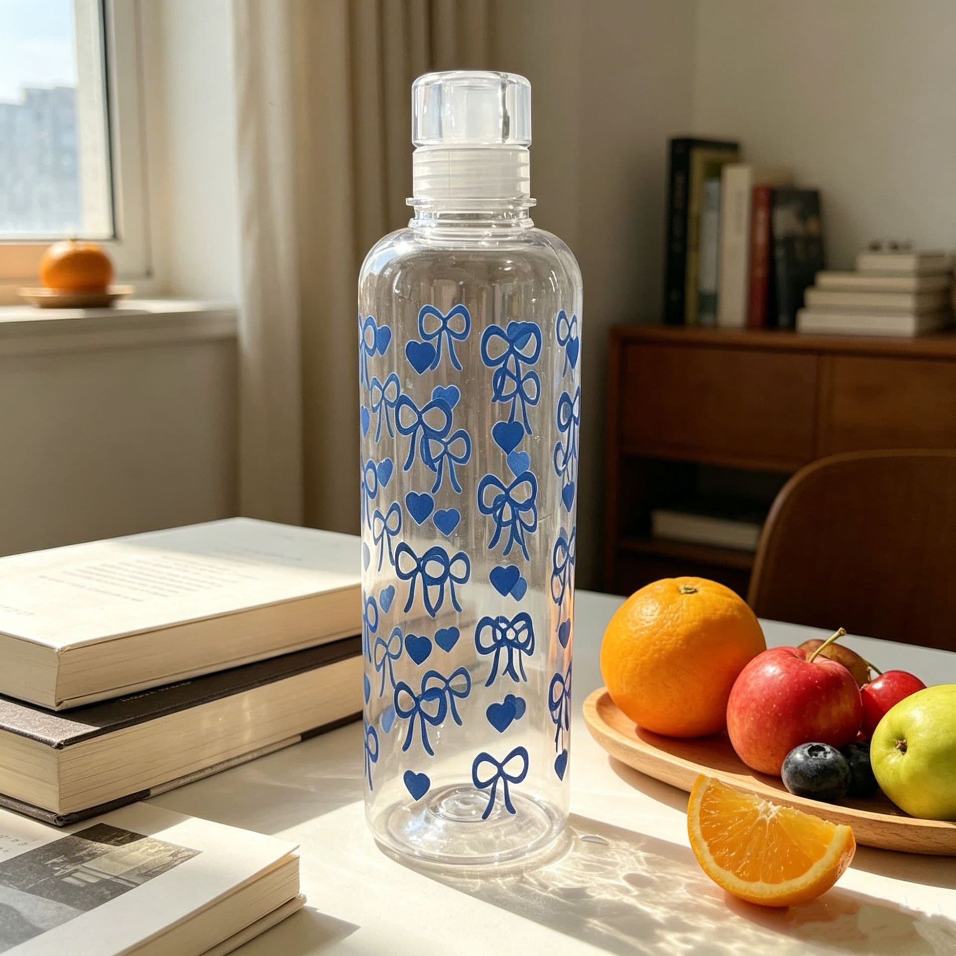 New Cross-Border 1000ML Plastic Cup Fresh Style Women Student Cup Frosted Bow Flower Pattern Water Bottle Wholesale
