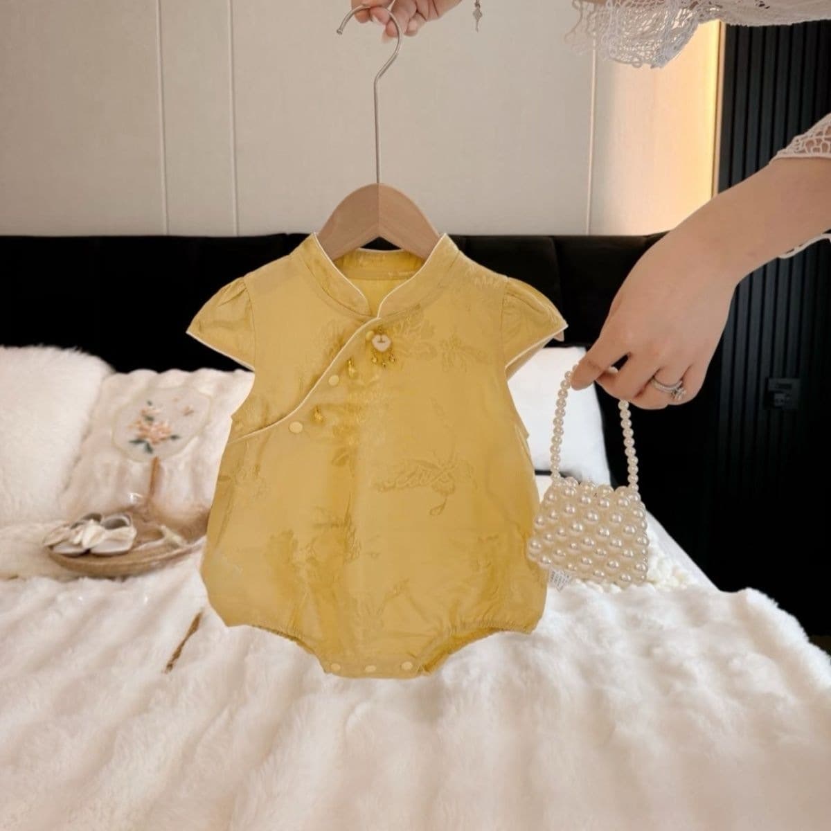 Baby Cheongsam Romper Short Sleeve Bodysuit Summer Thin Style 100-Day Birthday Outfit