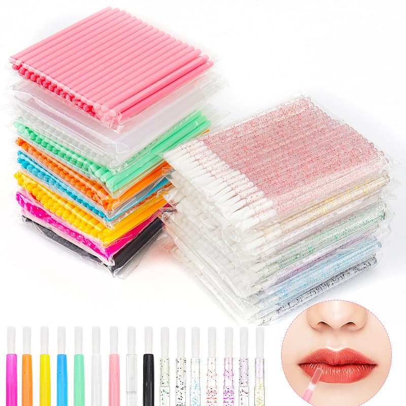 Wholesale Crystal Rod Nylon Lip Brush 50 PCs/Pack Multifunctional Disposable Solid Lip Brush Portable Lipstick Brush