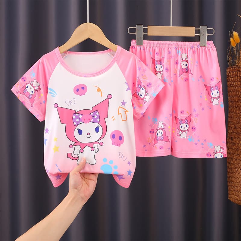 Cross-Border Girls' Summer Short-Sleeved Casual Two-Piece Pajamas, Boys' Cartoon Cute Home Clothes for Older Children