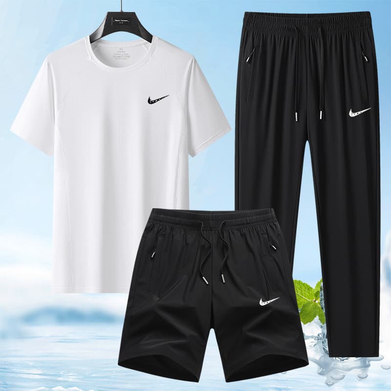 2026 New Casual Ice Silk Breathable Three-Piece Set Men's Loose Outdoor Sportswear Trendy Suit