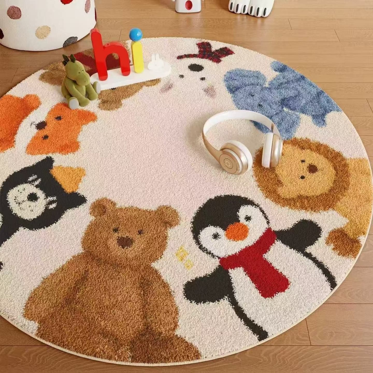 Cartoon Living Room Bedroom Decorative Cute Reading Area Round Carpet Children's Room Faux Cashmere Warm Floor Mat Swivel Chair Rug