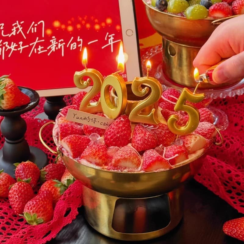 2025 Digital Candle New Year Cake Decoration Plug-in 18cm Hot Pot New Year's Day New Year Party Baking Decoration