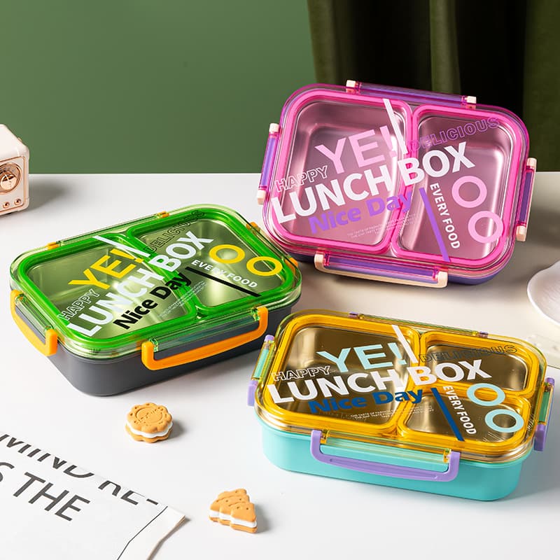 304 Stainless Steel Two-Compartment Three-Compartment Lunch Box Cross-Border English Sealed Microwave Bento Box Custom LOGO