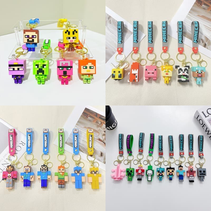Creative Minecraft soft plastic key chain pendant key chain car pendant cartoon doll pvc building block doll