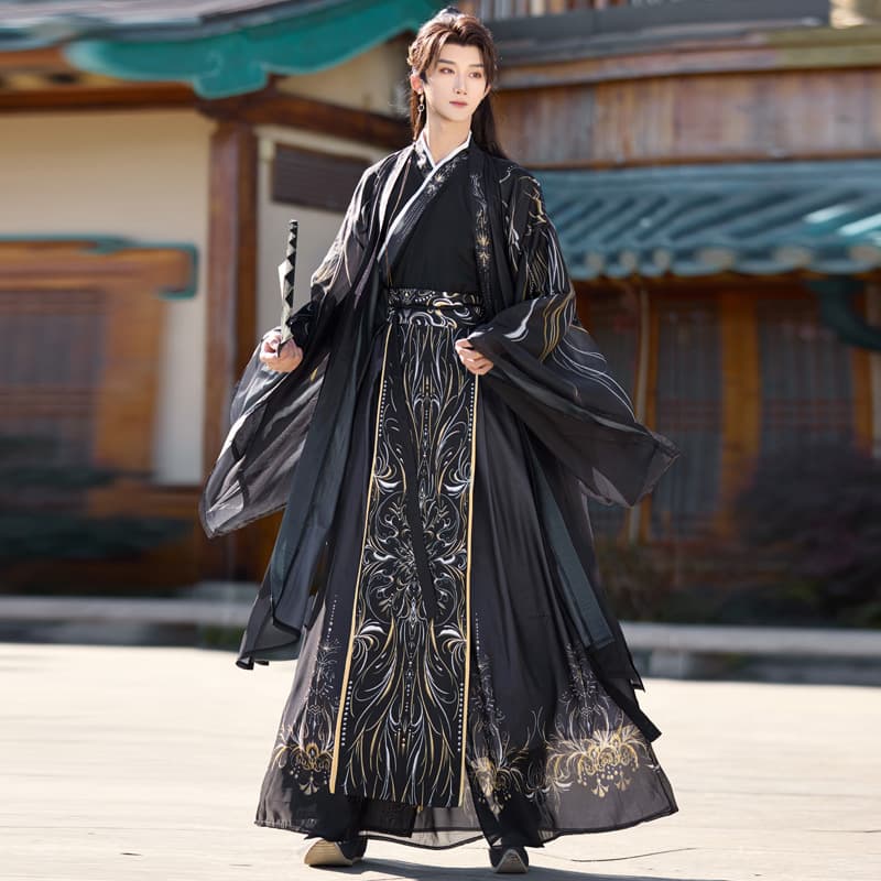 Original Cangming Hanfu Unisex National Style Wei-Jin Immortal Knight Ancient Costume Black Handsome Wuxia Style Flowy Wide-Sleeve Shirt