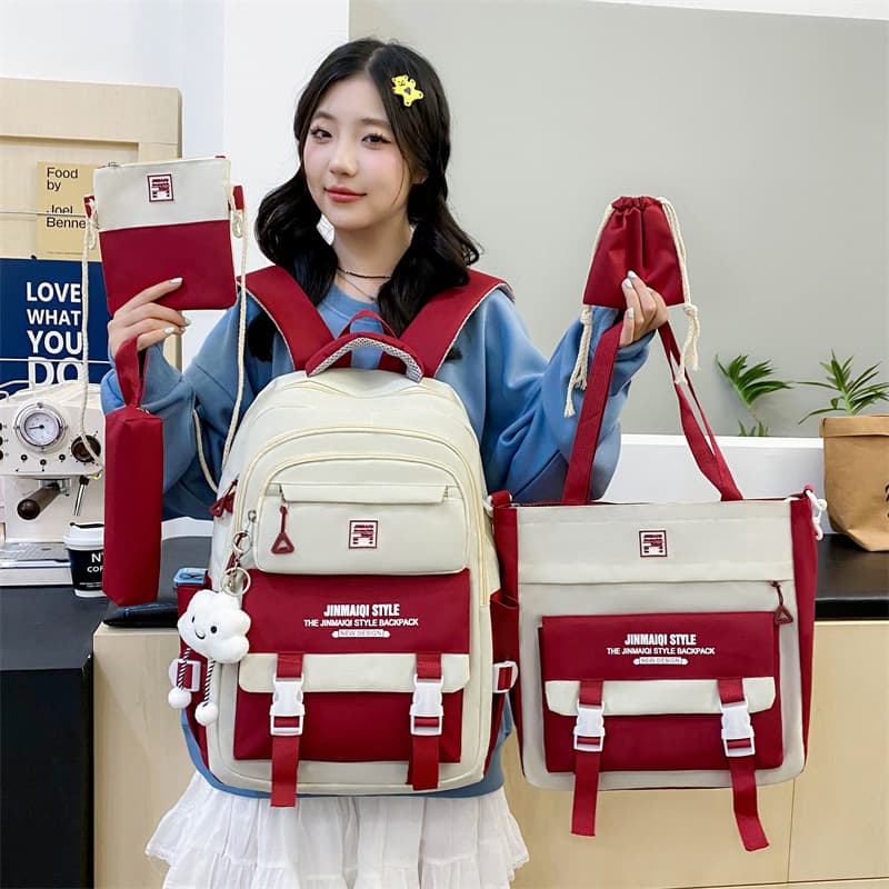 Multi-piece set of middle school schoolbags, female Korean version, durable large-capacity elementary school backpacks, campus backpacks, commuting