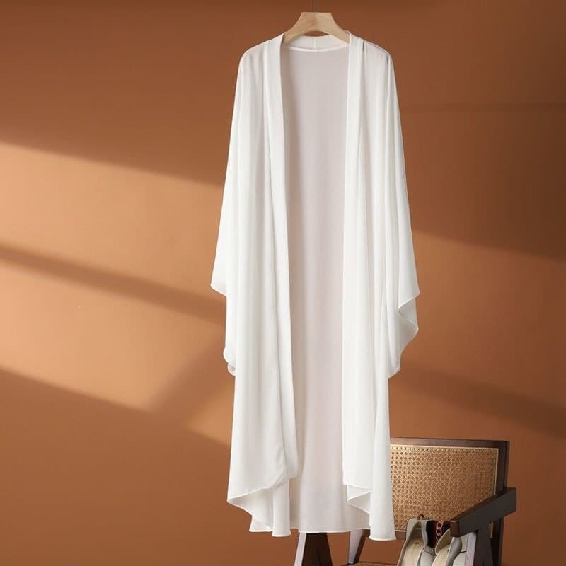 Long Chiffon Cardigan for Women, Summer Thin Sun Protection Air Conditioning Jacket, New Fashionable Age-Reducing Hanfu Shawl Outerwear