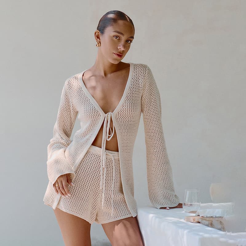European and American 2024 Fall New Beach Women Solid Sexy Knitted Bikini Swimsuit Women Dress