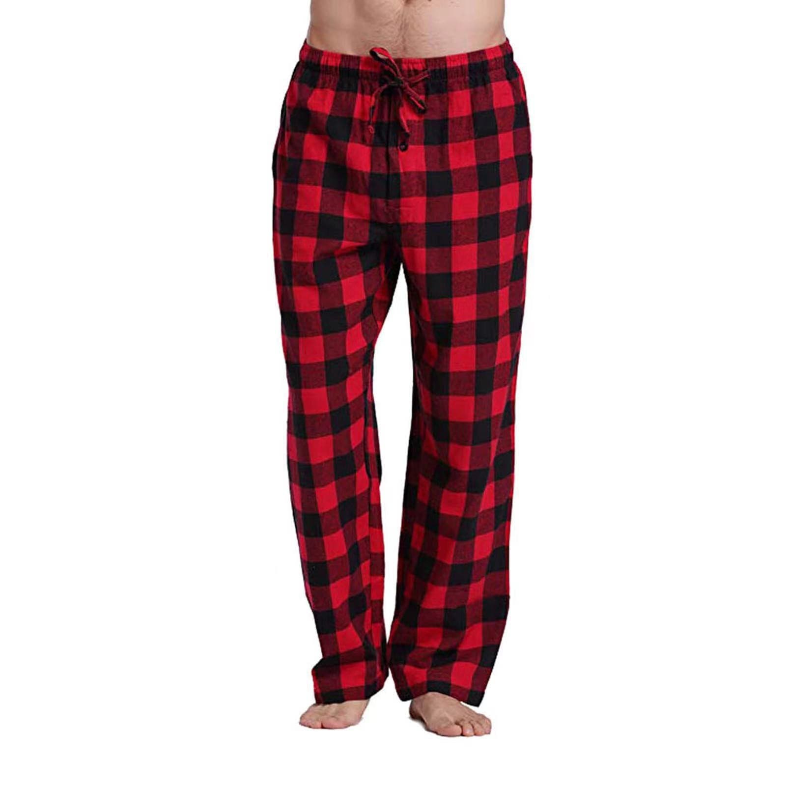 Men's Casual Cotton Pants Home Wear Plaid Sleepwear Sport Yoga Trousers Comfortable Breathable Sweatpants for Men