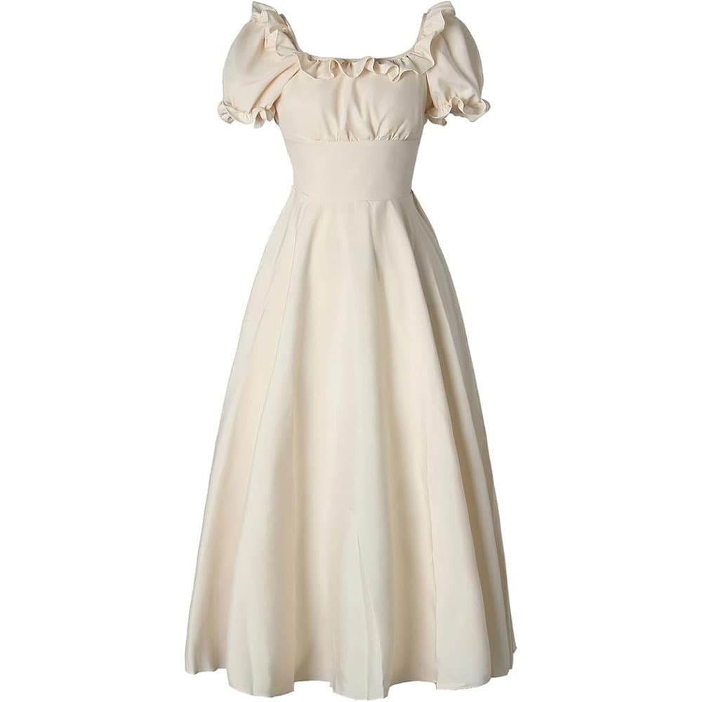 Cross-border foreign trade medieval Renaissance Victorian peasant retro high-waisted short-sleeved dress in stock
