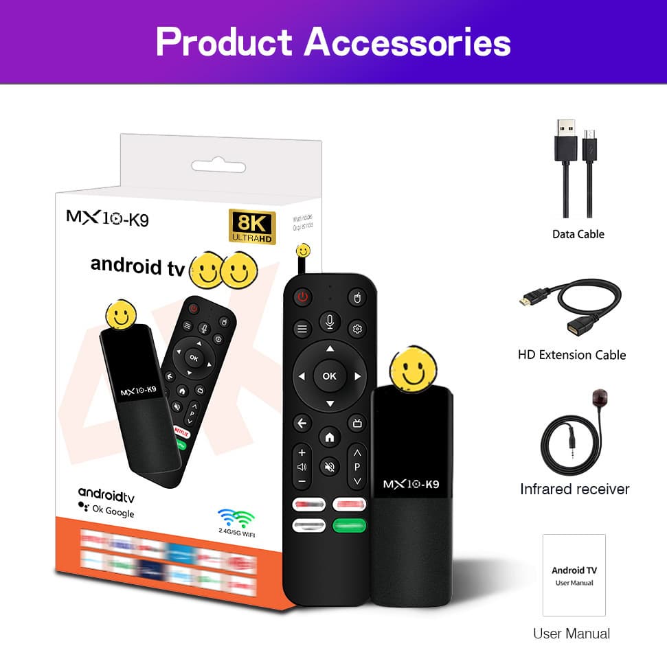 New export product: MX10 K9 HD 8K TV set-top box, dual-band Bluetooth 5G wireless WiFi network box, ATV.