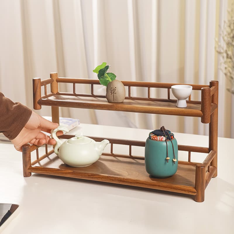 Black Walnut Desktop Storage Rack Tea Cup Storage Rack Small Curio Shelf Multi-layer Yixing Teapot Display Tea Utensil Stand
