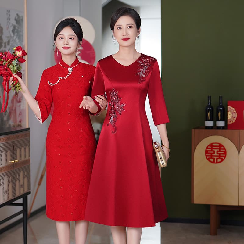 Mother's Wedding Dress, High-End Wedding Attire for Young Mothers-in-Law, Toasting Dress