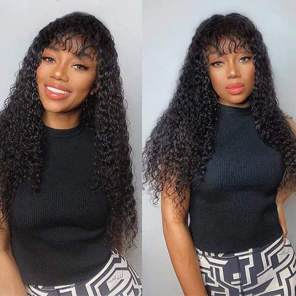 Deep Wave Full Machine Made Wig, Small Curl Wig, Human Hair