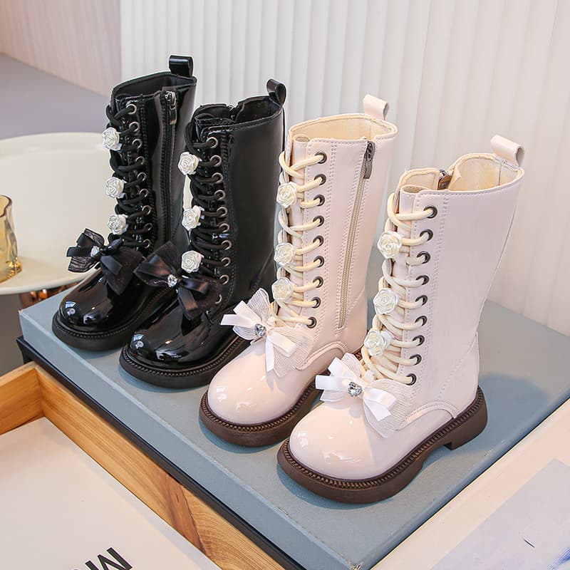 Girls Boots 2024 Autumn Winter New Children's Martin Boots Girl Princess Long Boots Fleece-Lined Breathable Baby Boots
