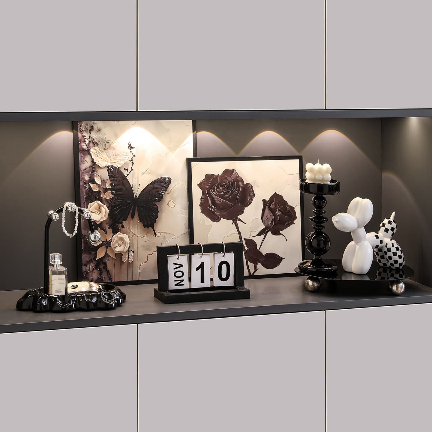 Modern simple entrance hall decorations, paintings and ornaments, light luxury high-end entry shoe cabinets, key storage, living room and home goodies