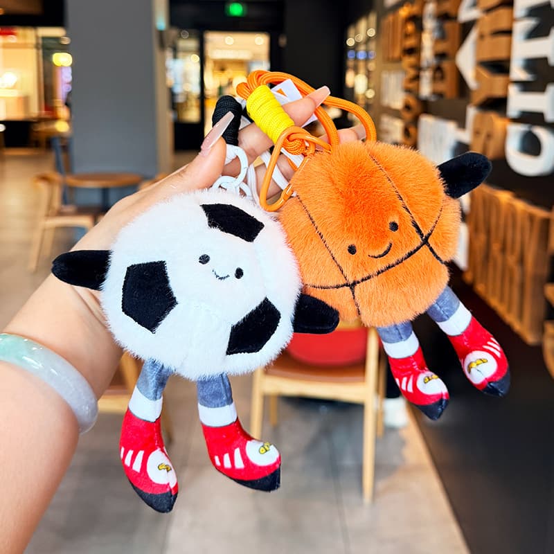 Original Plush Cartoon Character Sports Series Keychain Creative Soccer Basketball Badminton Bag Charm for Men and Women