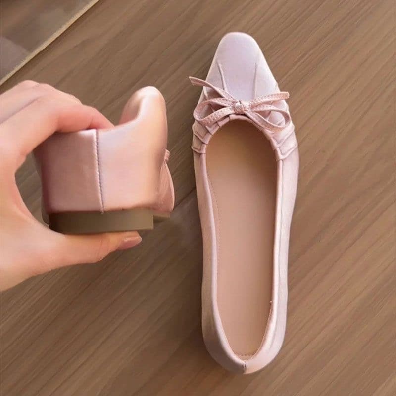 Retro Gentle Bow Flat Boat Shoes Grandma Shoes Spring Autumn French Inner Height Increase Soft Sole Flats Women's Shoes Nude Shoes