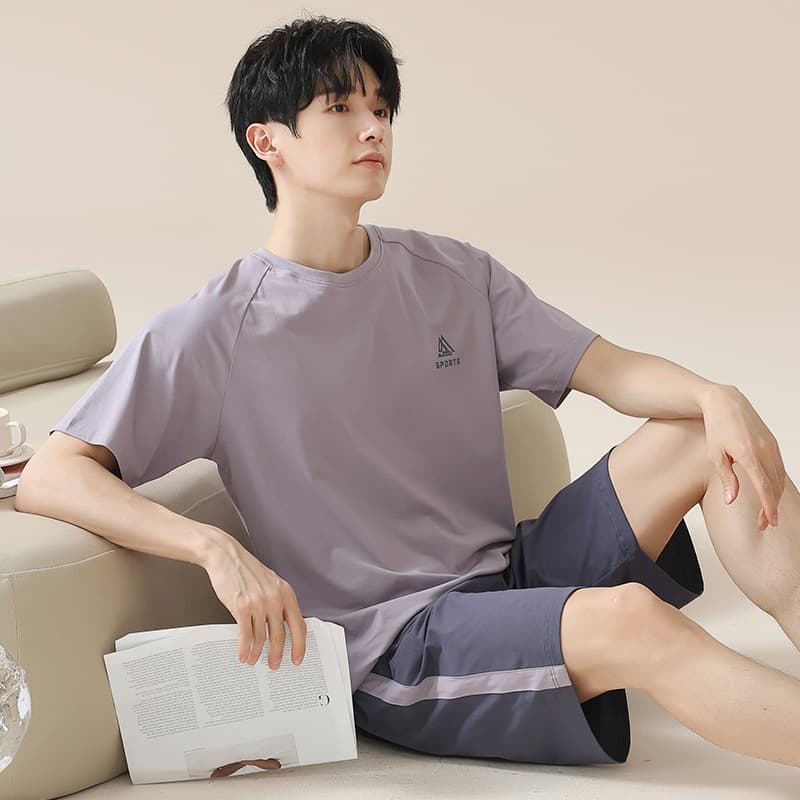 Men's Summer Cotton Thin Short-Sleeve Shorts Sleepwear, Casual Wear-Outside, Pullover, Plus Size