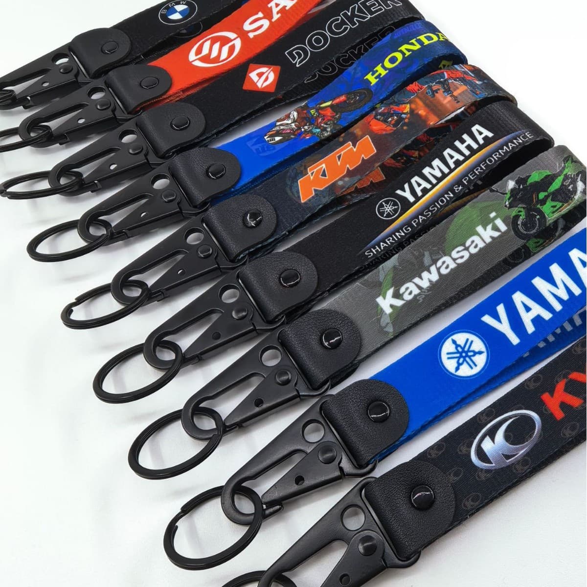 Cross-border motorcycle culture modified keychain, motorcycle LOGO heat transfer fabric eagle beak buckle key pendant