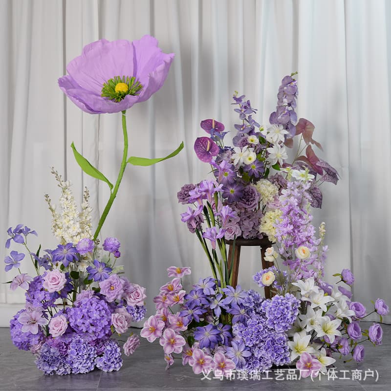 Purple Wedding Artificial Flowers Monet Garden Style Fake Flowers Floor Arrangement Wedding Florals Window Display Greenery