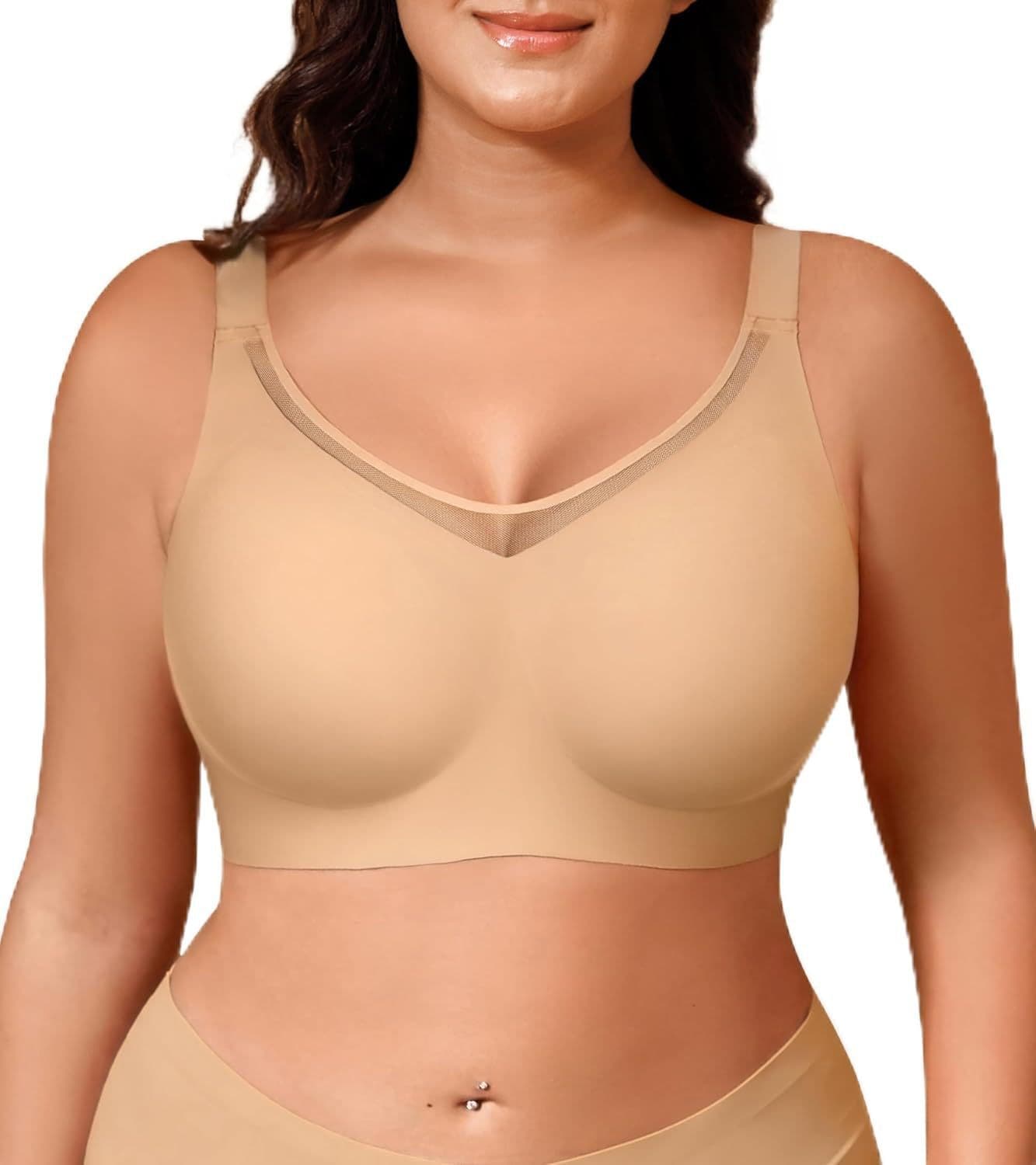 Dayon Women's Seamless Wireless Bras V Mesh Bralette Minimize