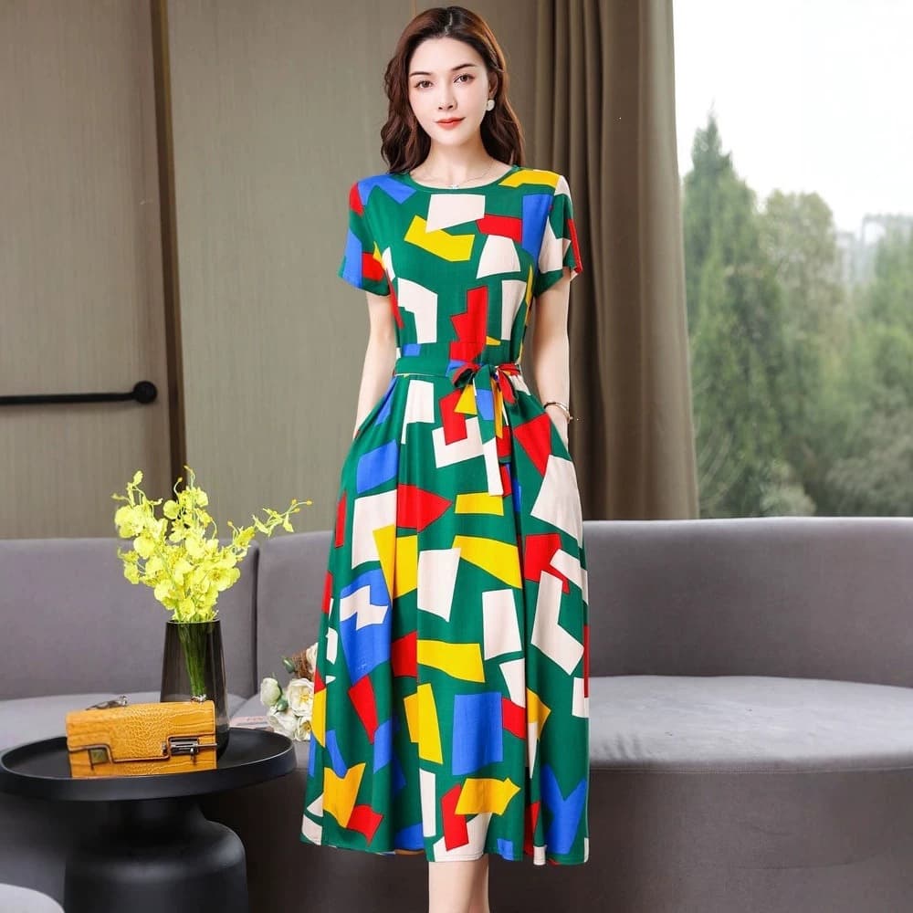 2026 new high-end Shanghai cotton silk dress for summer outer wear, young mother, middle-aged Yunnan travel long dress