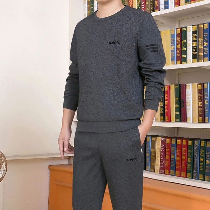 Men's sporty tracksuit, new spring and autumn style, handsome casual suit, winter fleece-lined, high-end middle-aged and elderly men's clothing