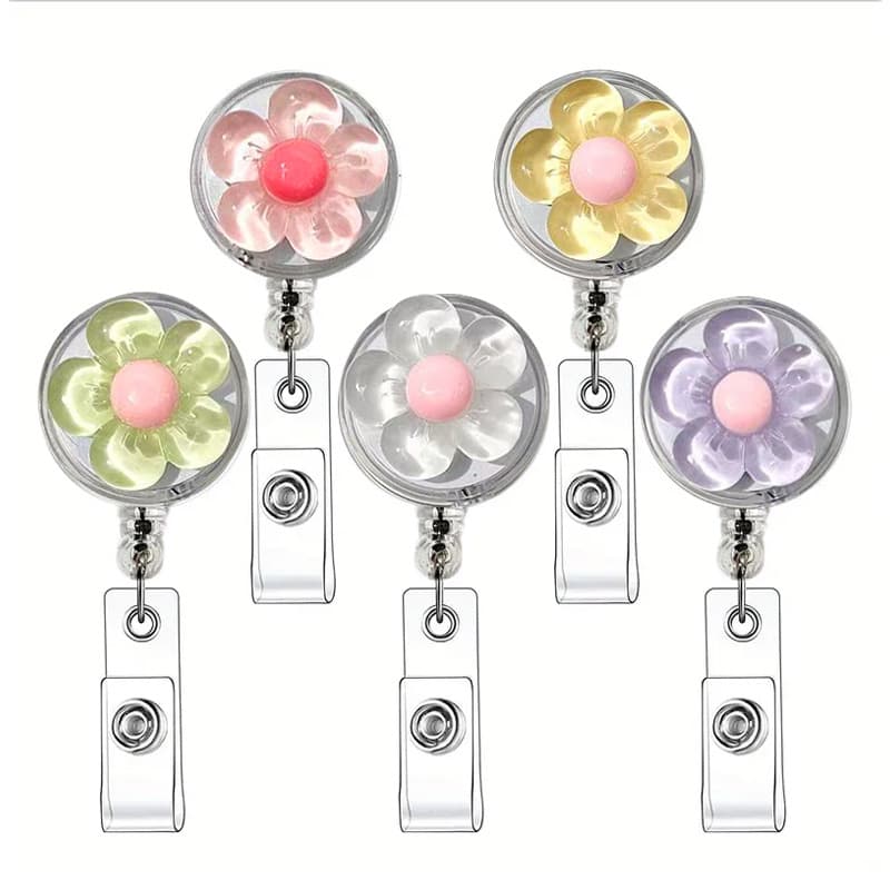 Cross-border retractable back clip with flower design, automatic snap-back buckle, durable and anti-loss, doctor and nurse name tag, easy-pull buckle.