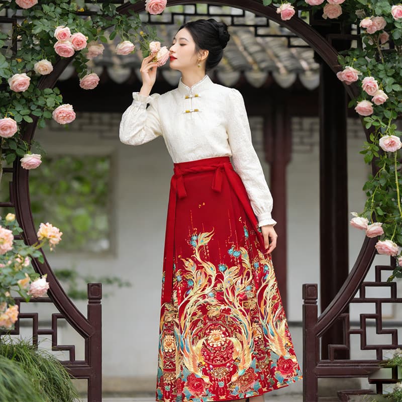 Hanfu Horse Face Skirt Suit Women's Spring and Summer Women's Swing Horse Face Pleated Long A-Line Skirt [Shuangfeng Heming]