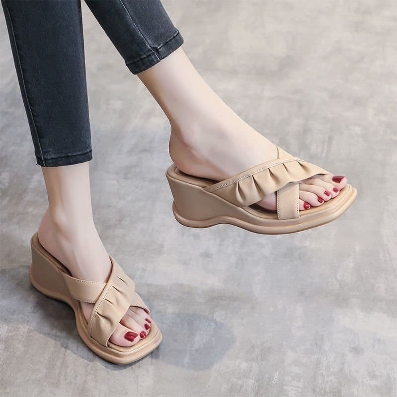 Women's High Heel Sandals Slippers Platform Summer Comfort Thick Sole for Middle-aged and Elderly Ladies