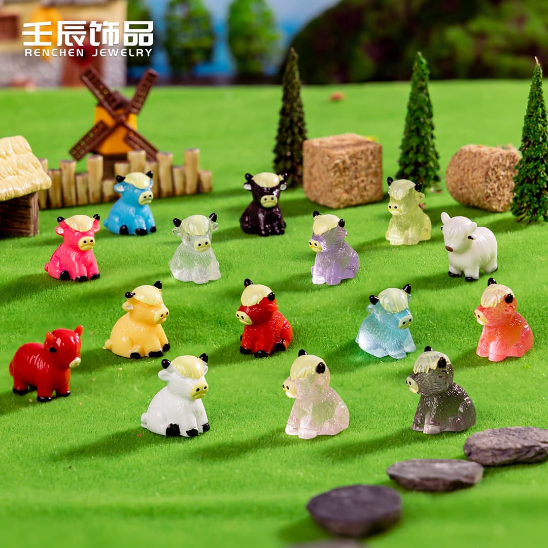 Cross-border Sitting Yak Animal 3D Landscape Micro Ornaments, Resin DIY Accessories Craft Wholesale